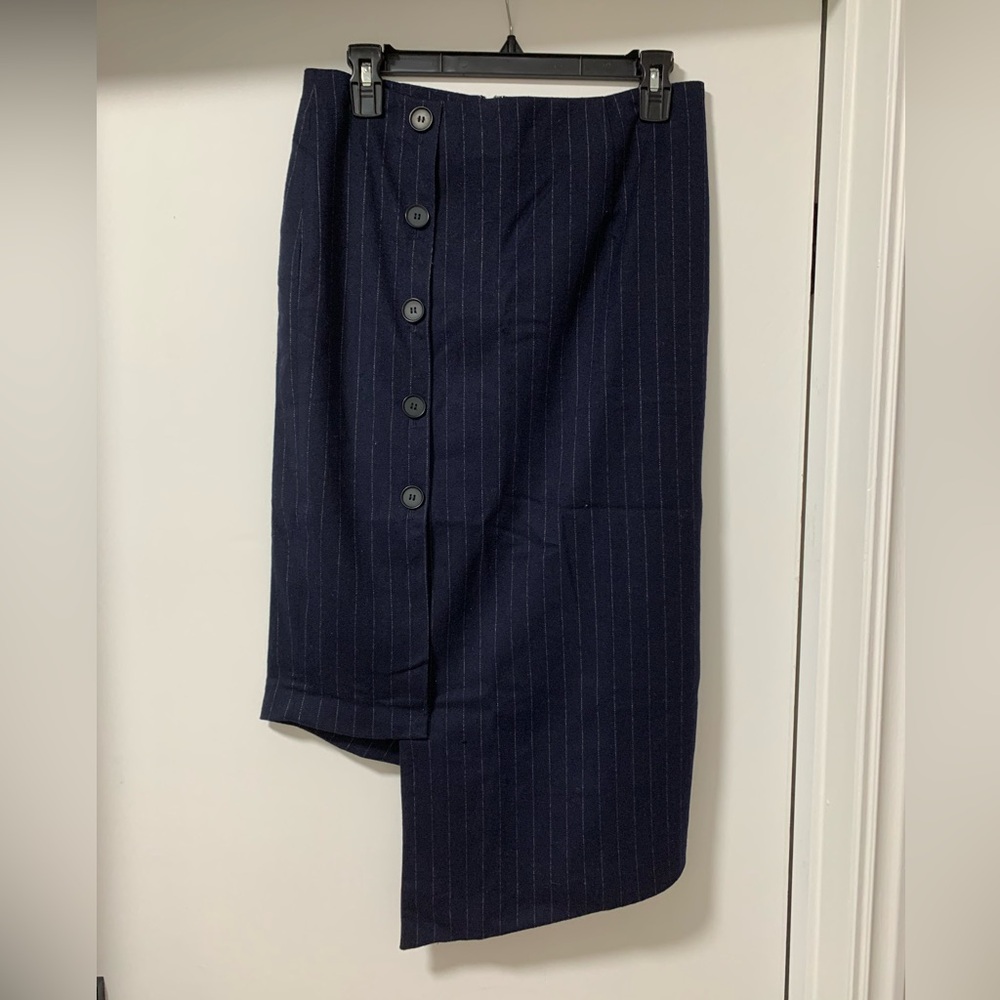 Halogen Asymmetric Navy Pin Stripe Pencil Skirt
